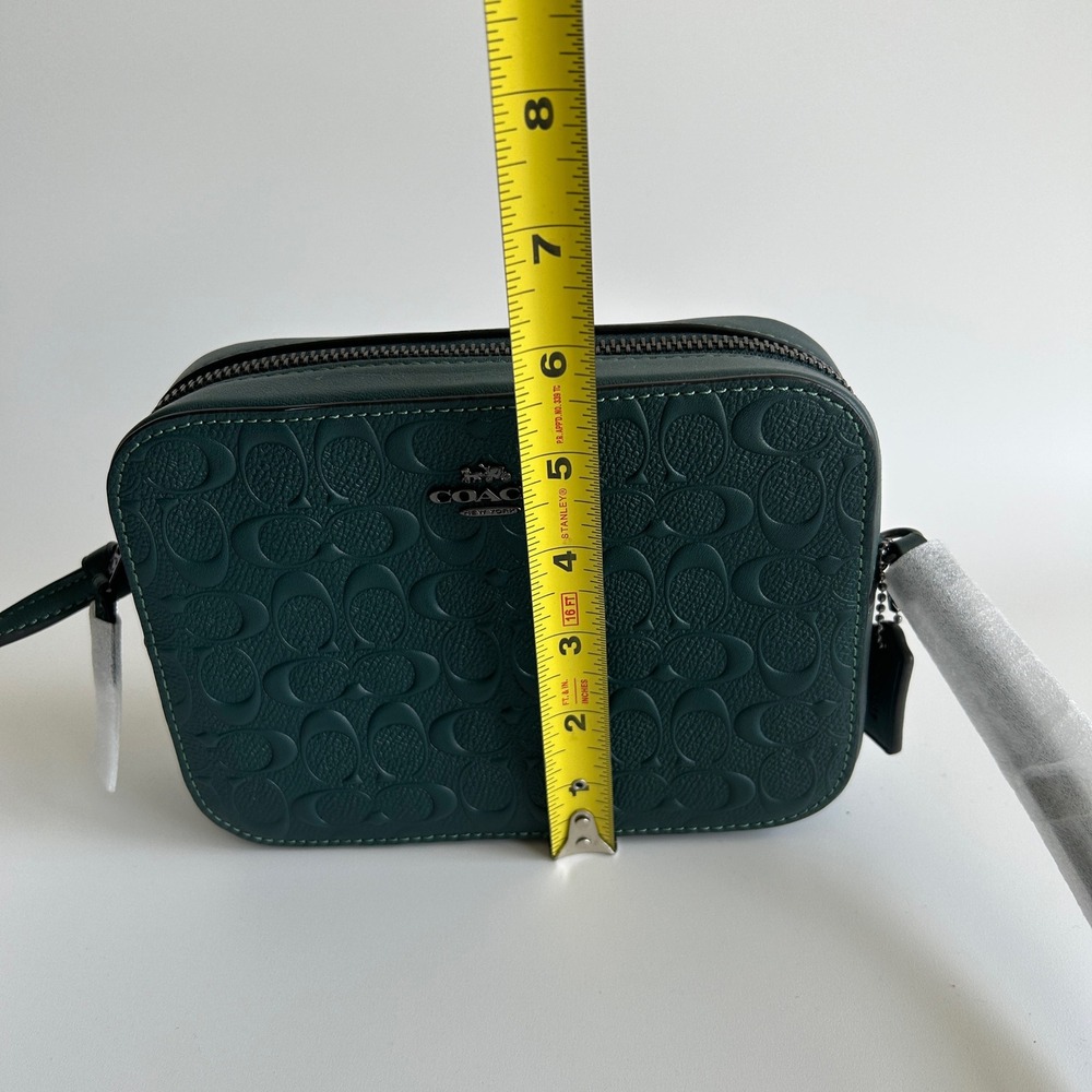 Coach Mini Jamie Forest Green Signature Debossed Leather Camera Bag NEW - Picture 10 of 11